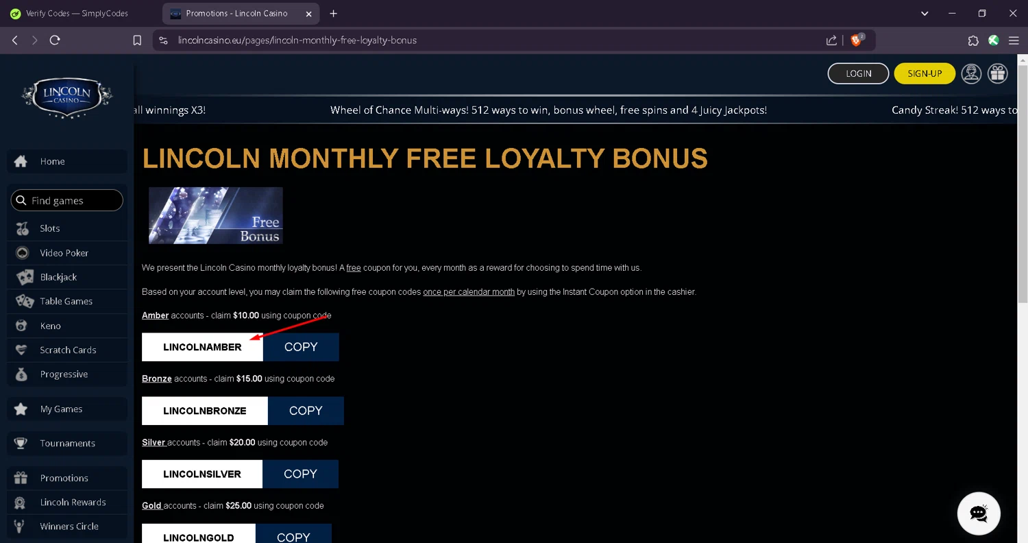 Lincoln Casino checkout page showing Lincoln Casino promo code box | Screenshot taken by SimplyCodes community member on Dec 14, 2024