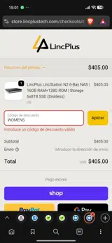 WOMENS coupon verification screenshot
