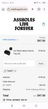 TARIFF coupon verification screenshot