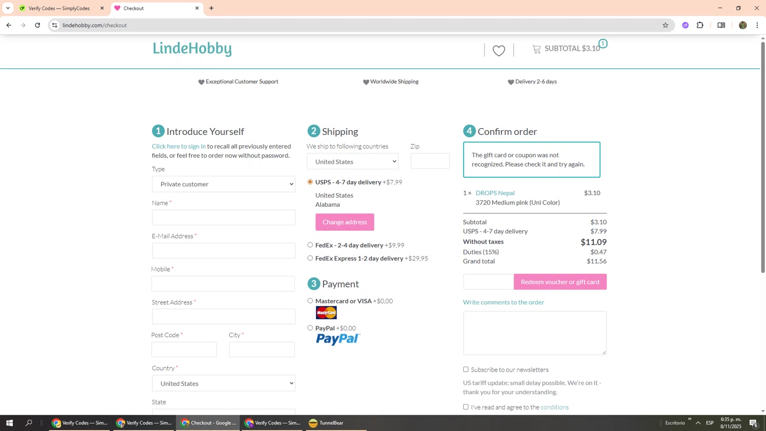 LindeHobby discount code screenshot showing code Duties applied at LindeHobby checkout page. Uploaded by SimplyCodes community member Phoenix585 on Nov 8, 2025