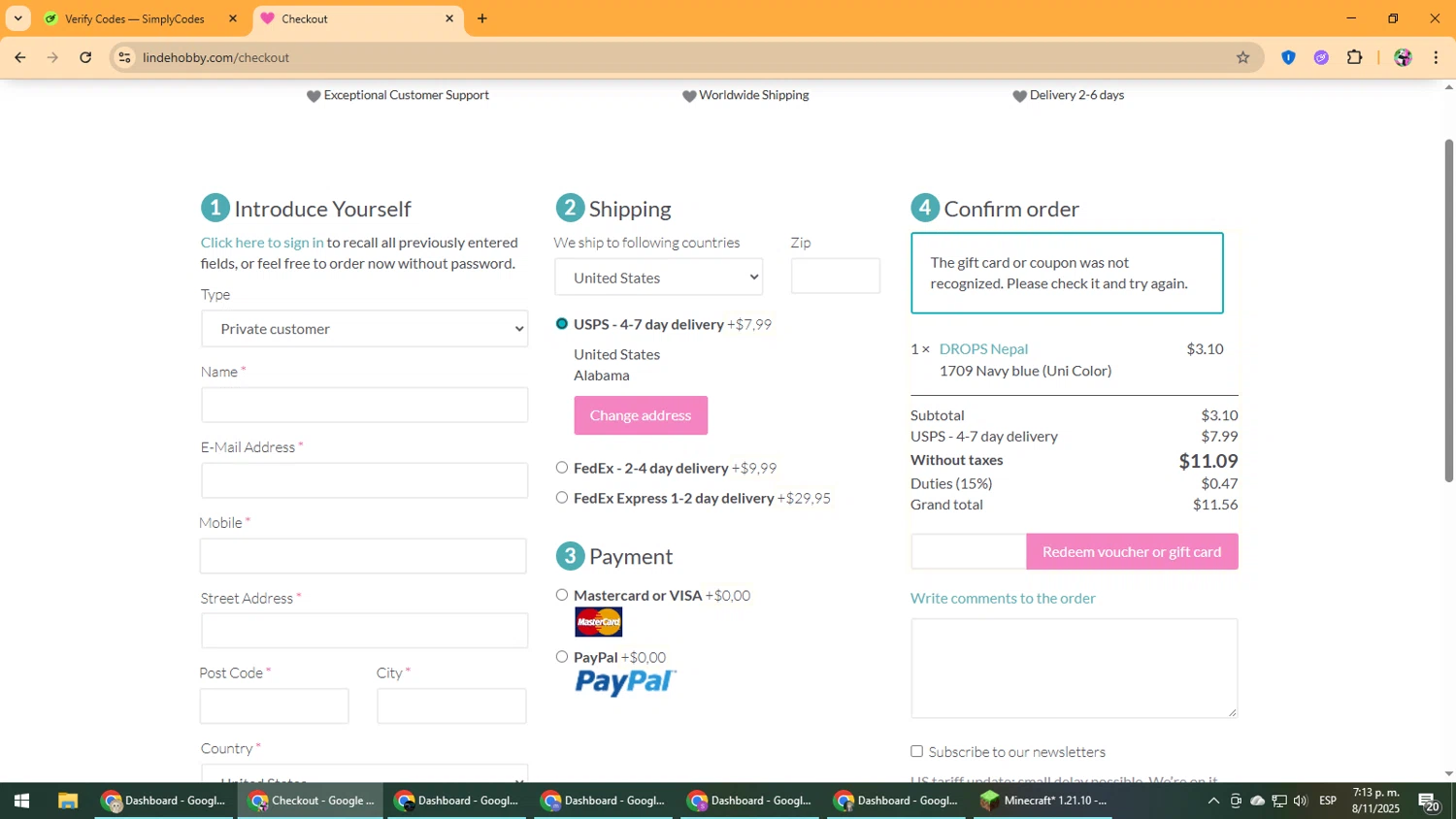 LindeHobby discount code screenshot showing code Duties applied at LindeHobby checkout page. Uploaded by SimplyCodes community member Vanmanuel on Nov 8, 2025
