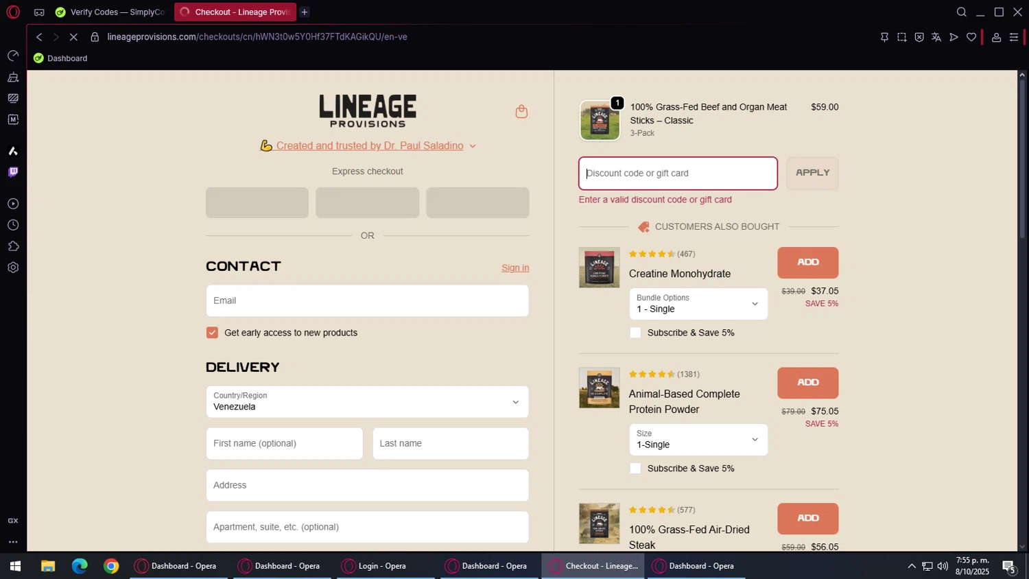 Lineage Provisions discount code screenshot showing code SIMPLYCODES applied at Lineage Provisions checkout page. Uploaded by SimplyCodes community member MoneyPilot9165 on Oct 8, 2025