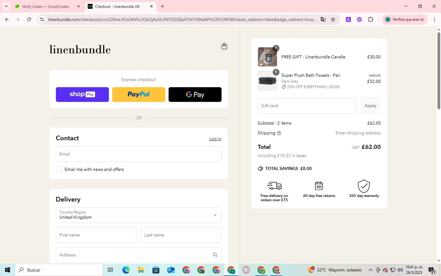 Linen Bundle checkout page showing Linen Bundle discount code box | Screenshot taken by SimplyCodes community member on May 26, 2025