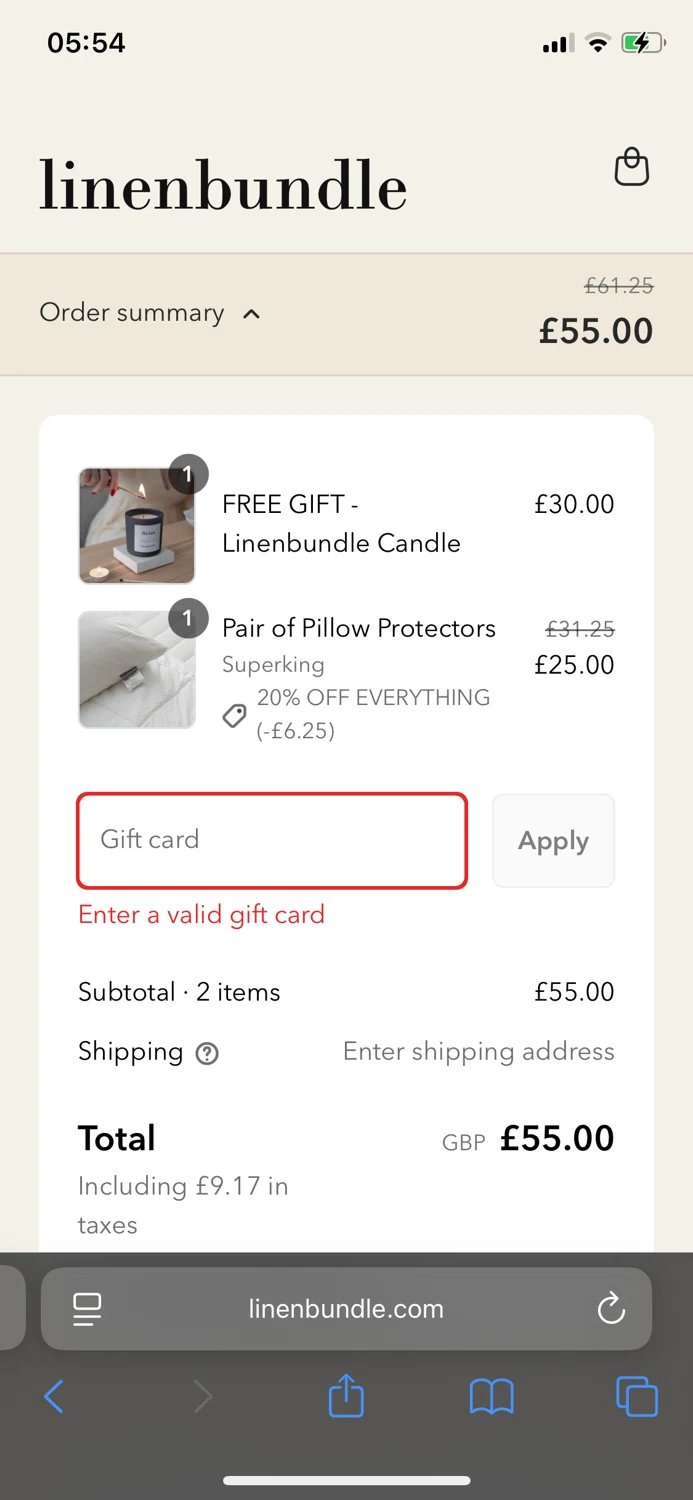 Linen Bundle discount code screenshot showing code EVERYTHING applied at Linen Bundle checkout page. Uploaded by SimplyCodes community member Brazzers on May 27, 2025
