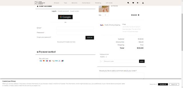 Linen Handmade Studio checkout page showing Linen Handmade Studio promo code box | Screenshot taken by SimplyCodes community member on Jun 30, 2025