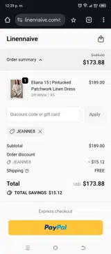 Linennaive coupon verification screenshot