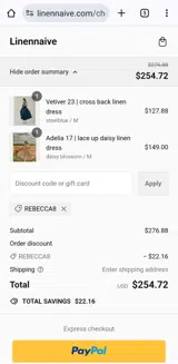 Linennaive coupon verification screenshot