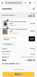 Linennaive coupon verification screenshot