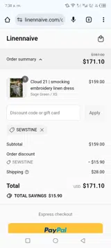 Linennaive coupon verification screenshot