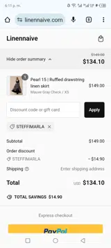Linennaive coupon verification screenshot