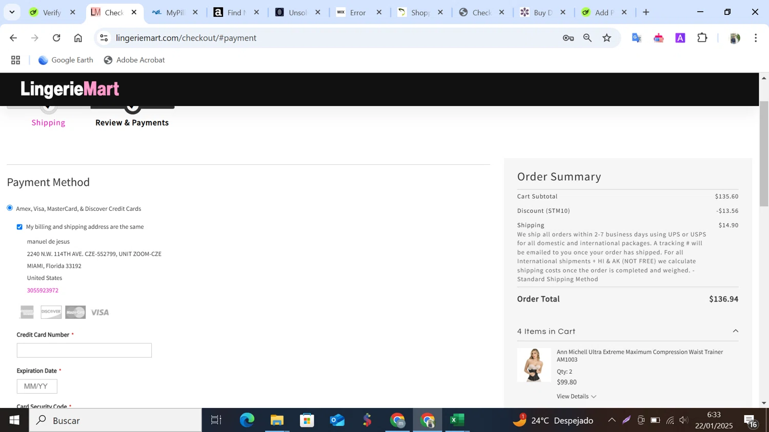 Lingerie Mart checkout page showing Lingerie Mart promo code box | Screenshot taken by SimplyCodes community member on Jan 22, 2025