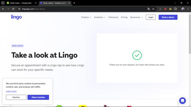 Lingo checkout page showing Lingo discount code box | Screenshot taken by SimplyCodes community member on Oct 9, 2024