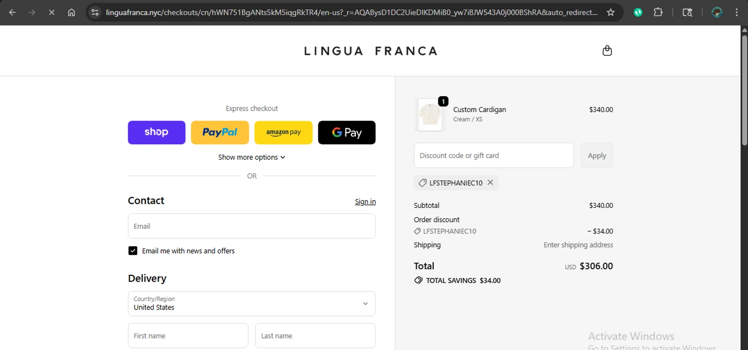 Lingua Franca checkout page showing Lingua Franca promo code box | Screenshot taken by SimplyCodes community member on Dec 31, 2025