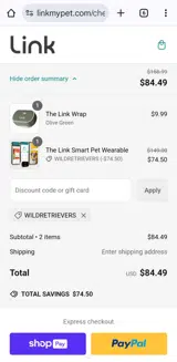 WILDRETRIEVERS coupon verification screenshot