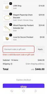 LINK Necklaces coupon verification screenshot