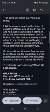LINK Necklaces coupon verification screenshot