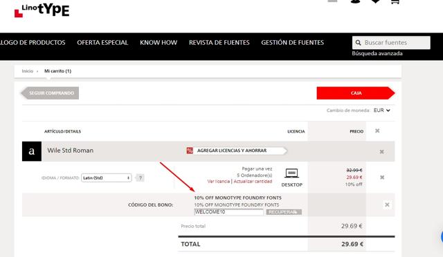 Linotype checkout page showing Linotype promo code box | Screenshot taken by SimplyCodes community member on Nov 12, 2022