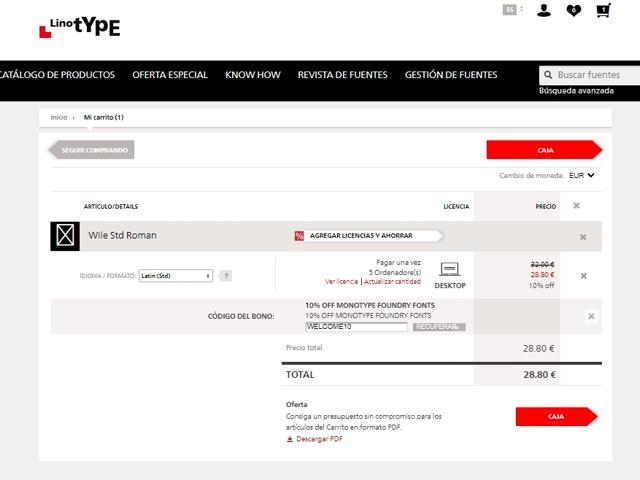 Linotype checkout page showing Linotype promo code box | Screenshot taken by SimplyCodes community member on Oct 4, 2021
