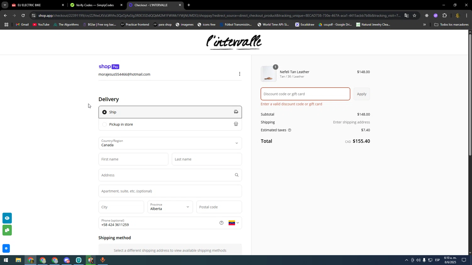 L'Intervalle promo code screenshot showing code NEWSLETTER10 applied at L'Intervalle checkout page. Uploaded by SimplyCodes community member DonPollito on Jun 8, 2025