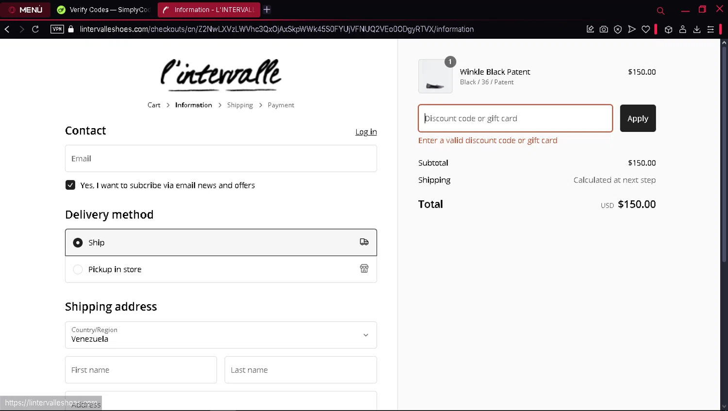 L'Intervalle promo code screenshot showing code THANKS20 applied at L'Intervalle checkout page. Uploaded by SimplyCodes community member Matrixx on Jan 30, 2025