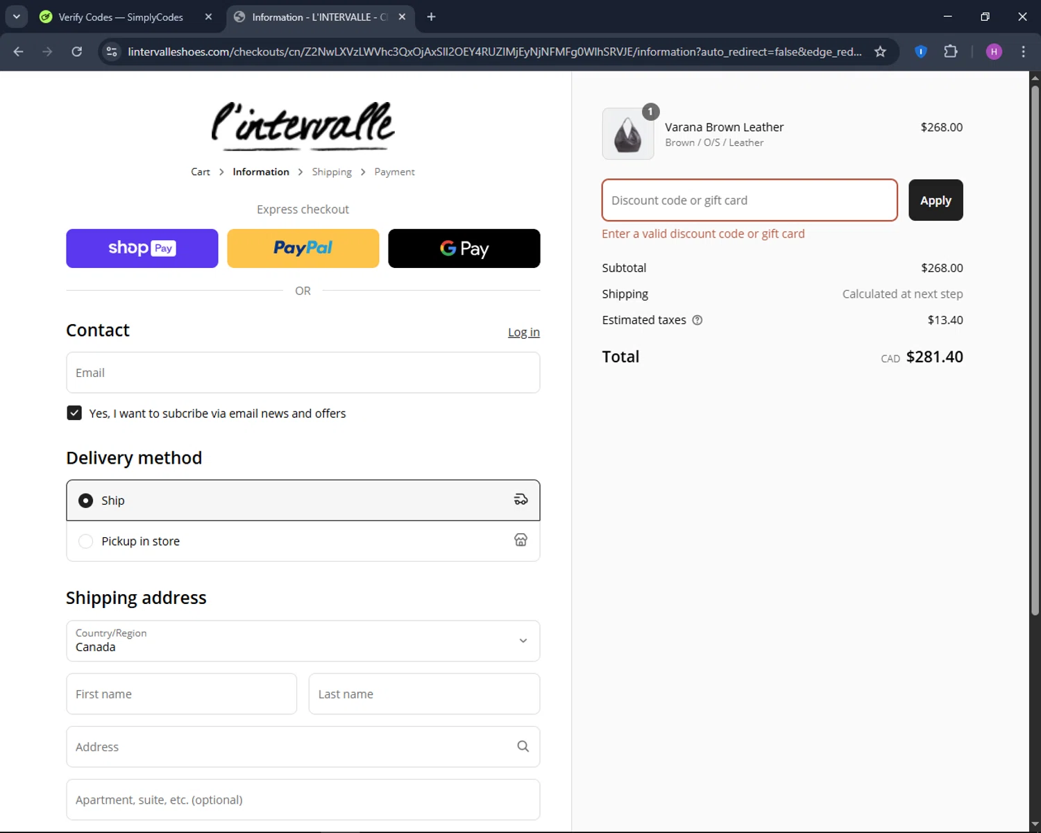 L'Intervalle promo code screenshot showing code FLASHSALEBOOTS25 applied at L'Intervalle checkout page. Uploaded by SimplyCodes community member TokenNavigator6891 on Apr 6, 2025