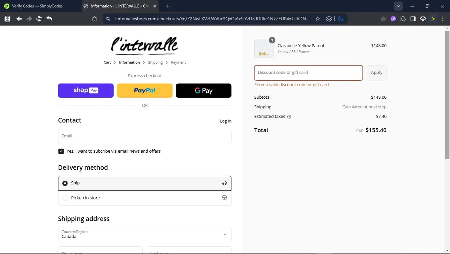 L'Intervalle promo code screenshot showing code MOM20 applied at L'Intervalle checkout page. Uploaded by SimplyCodes community member GoldScout9735 on May 13, 2025