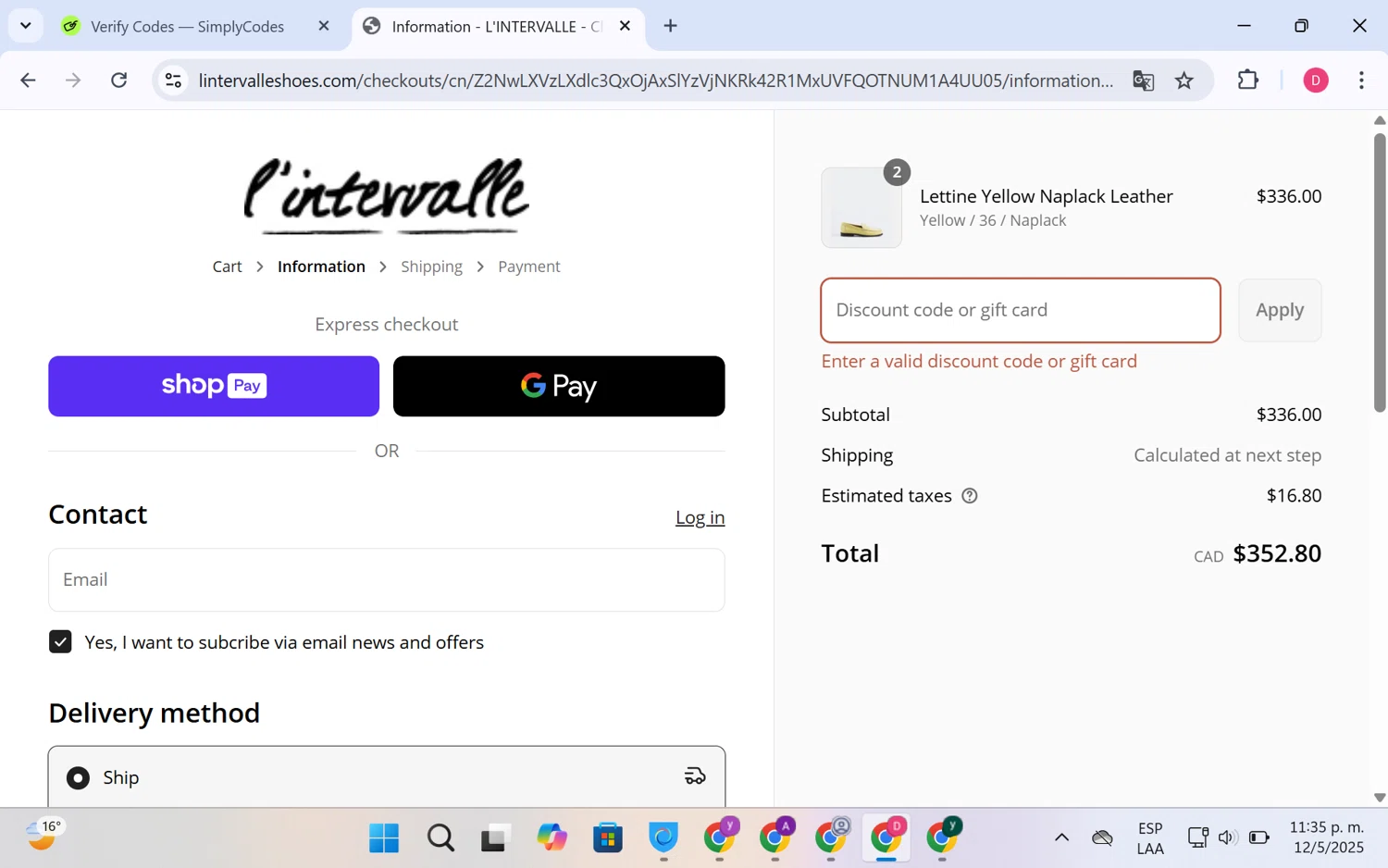 L'Intervalle promo code screenshot showing code MOM20 applied at L'Intervalle checkout page. Uploaded by SimplyCodes community member LuckyHero4650 on May 13, 2025