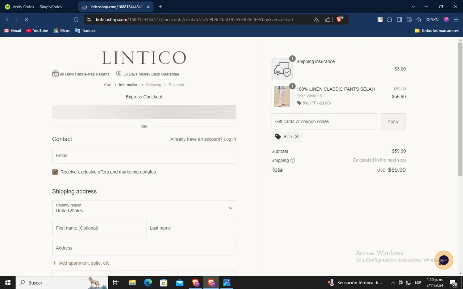 where to use Lintico promo code box