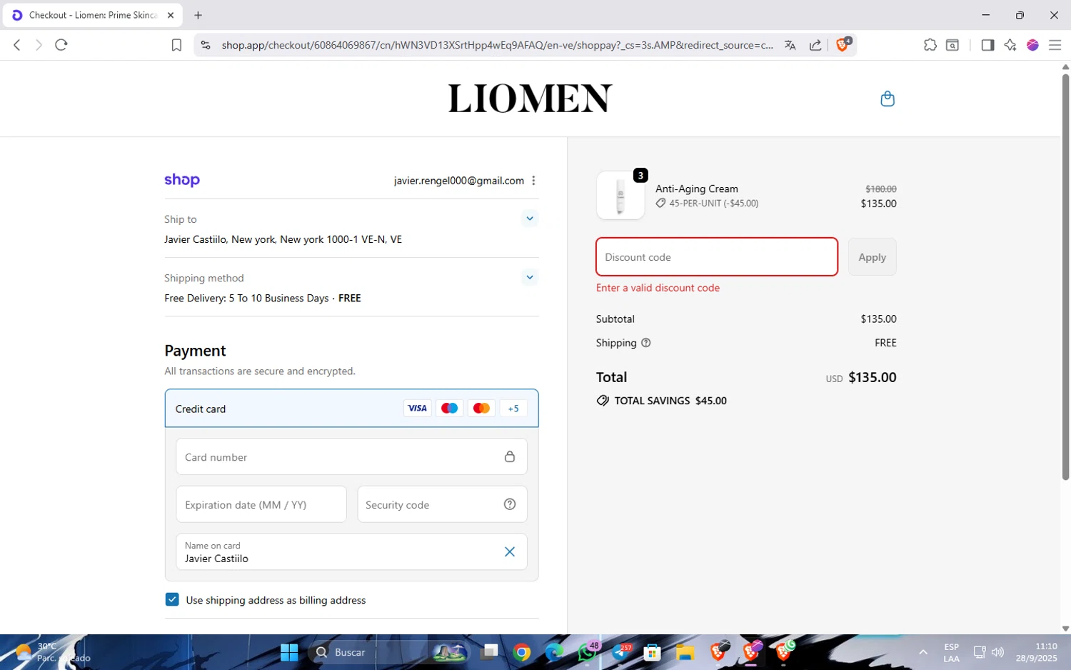 Liomen promo code screenshot showing code 51-PER-UNIT applied at Liomen checkout page. Uploaded by SimplyCodes community member JavinhoSantos on Sep 28, 2025