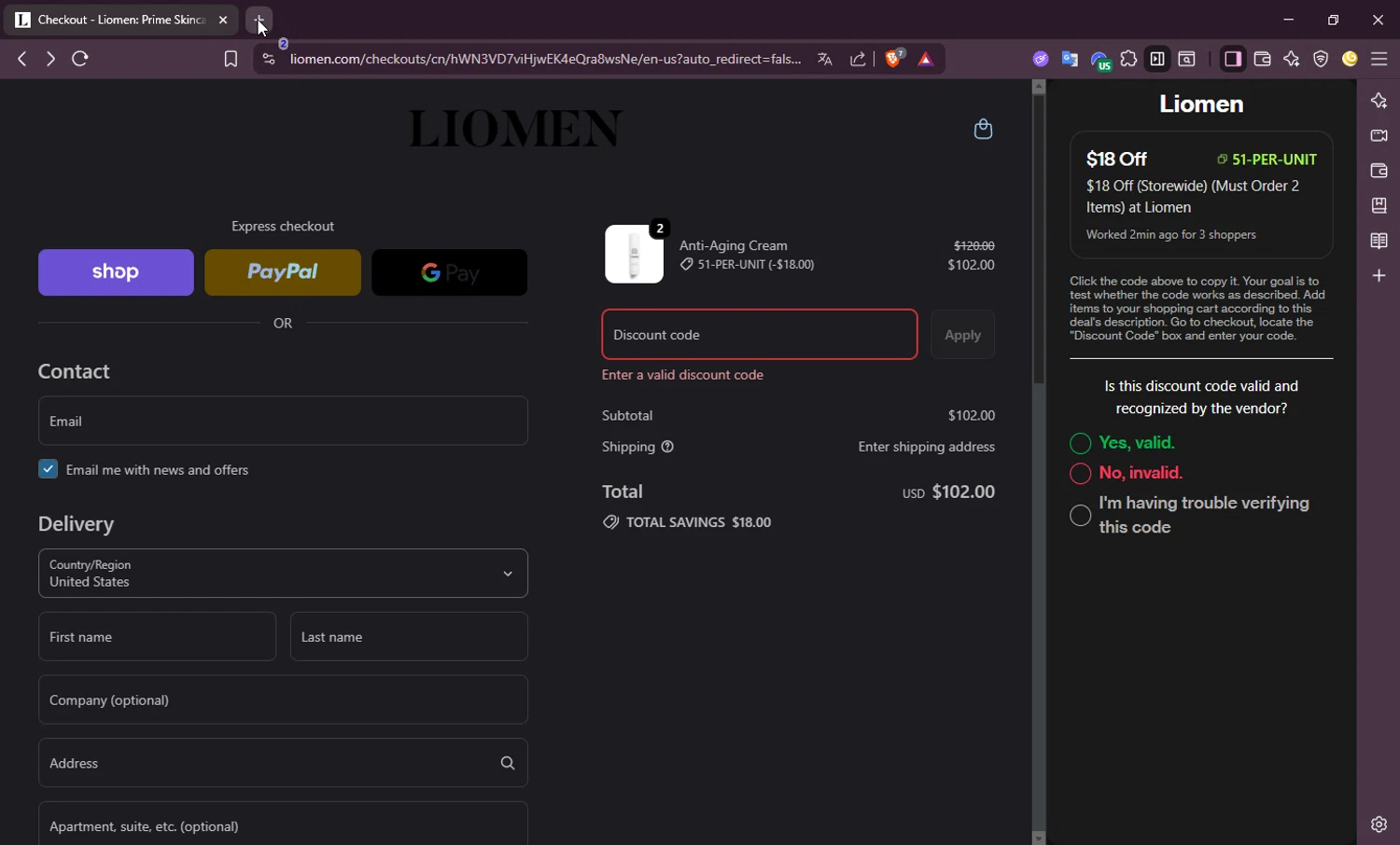 Liomen promo code screenshot showing code 51-PER-UNIT applied at Liomen checkout page. Uploaded by SimplyCodes community member Jisus007 on Sep 28, 2025