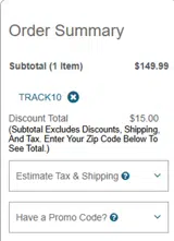 TRACK10 coupon verification screenshot