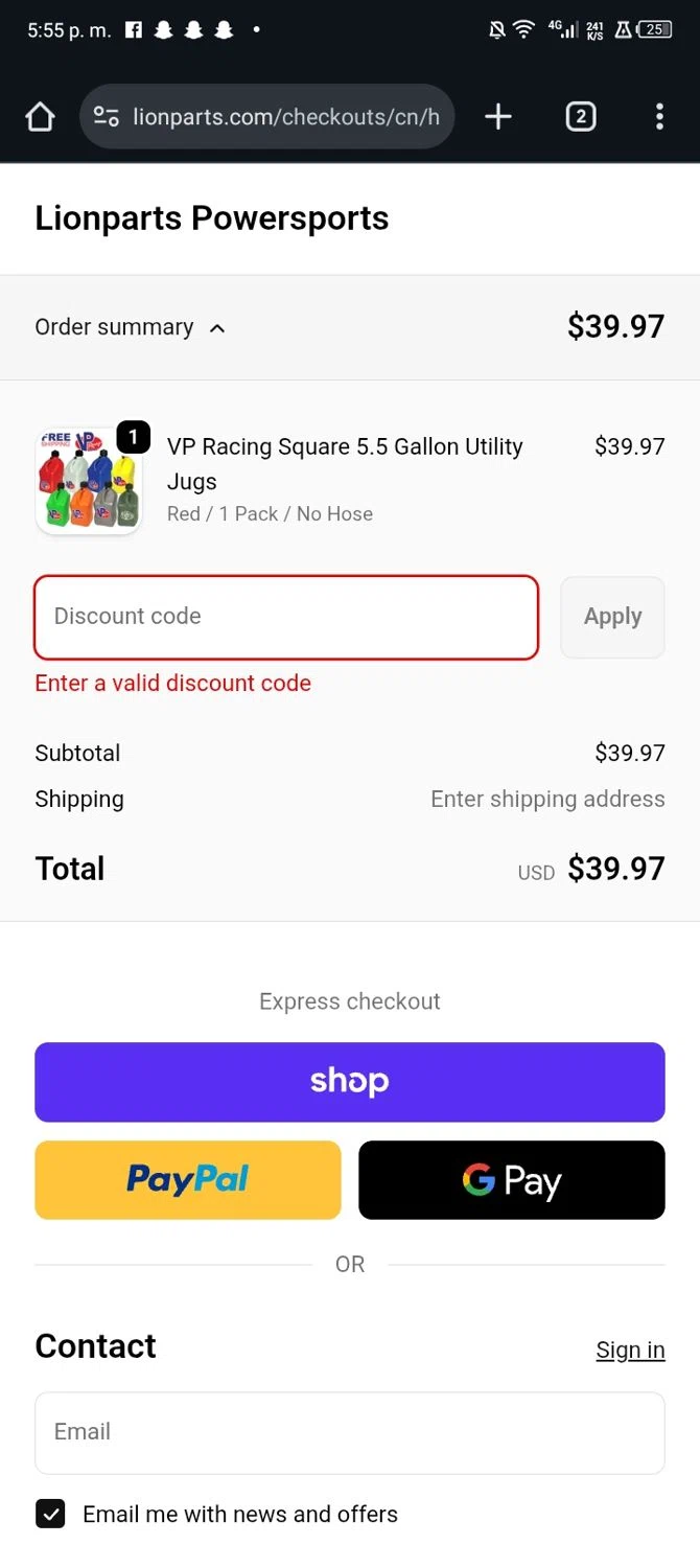 Lionparts discount code screenshot showing code LEVER13 applied at Lionparts checkout page. Uploaded by SimplyCodes community member JandryV on Dec 22, 2025