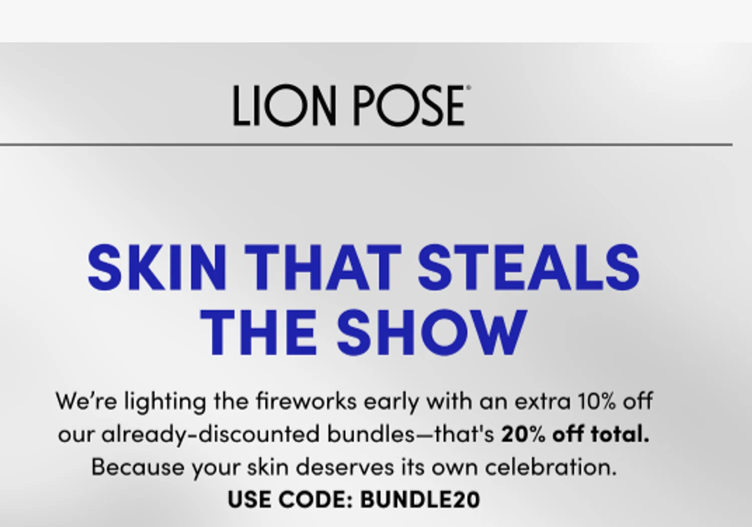 Lion Pose promo code screenshot showing code BUNDLE20 applied at Lion Pose checkout page. Uploaded by SimplyCodes community member JesusPadra on Jul 1, 2025