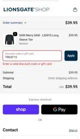 TREAT15 coupon verification screenshot