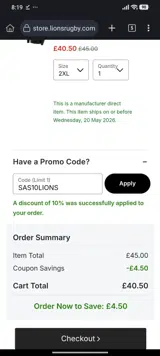 SAS10LIONS coupon verification screenshot