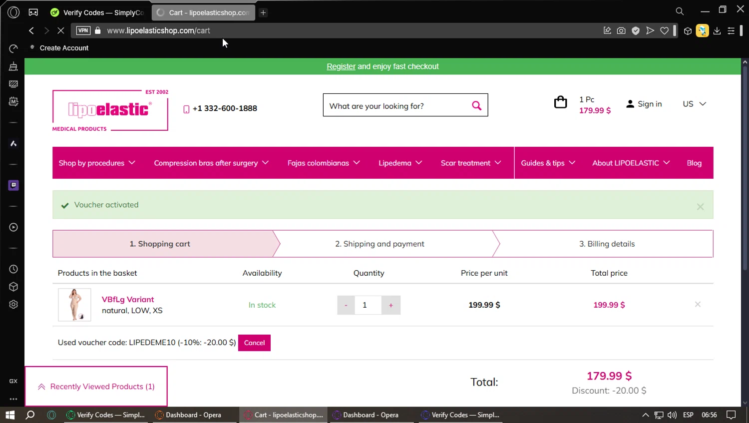 LIPOELASTIC discount code screenshot showing code LIPEDEME10 applied at LIPOELASTIC checkout page. Uploaded by SimplyCodes community member Saoul_ on Apr 13, 2025