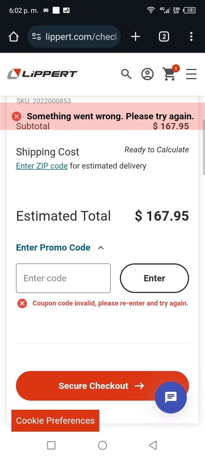 Lippert promo code screenshot showing code SAFETRAVELS15 applied at Lippert checkout page. Uploaded by SimplyCodes community member CARLOSSLIM on Mar 12, 2025