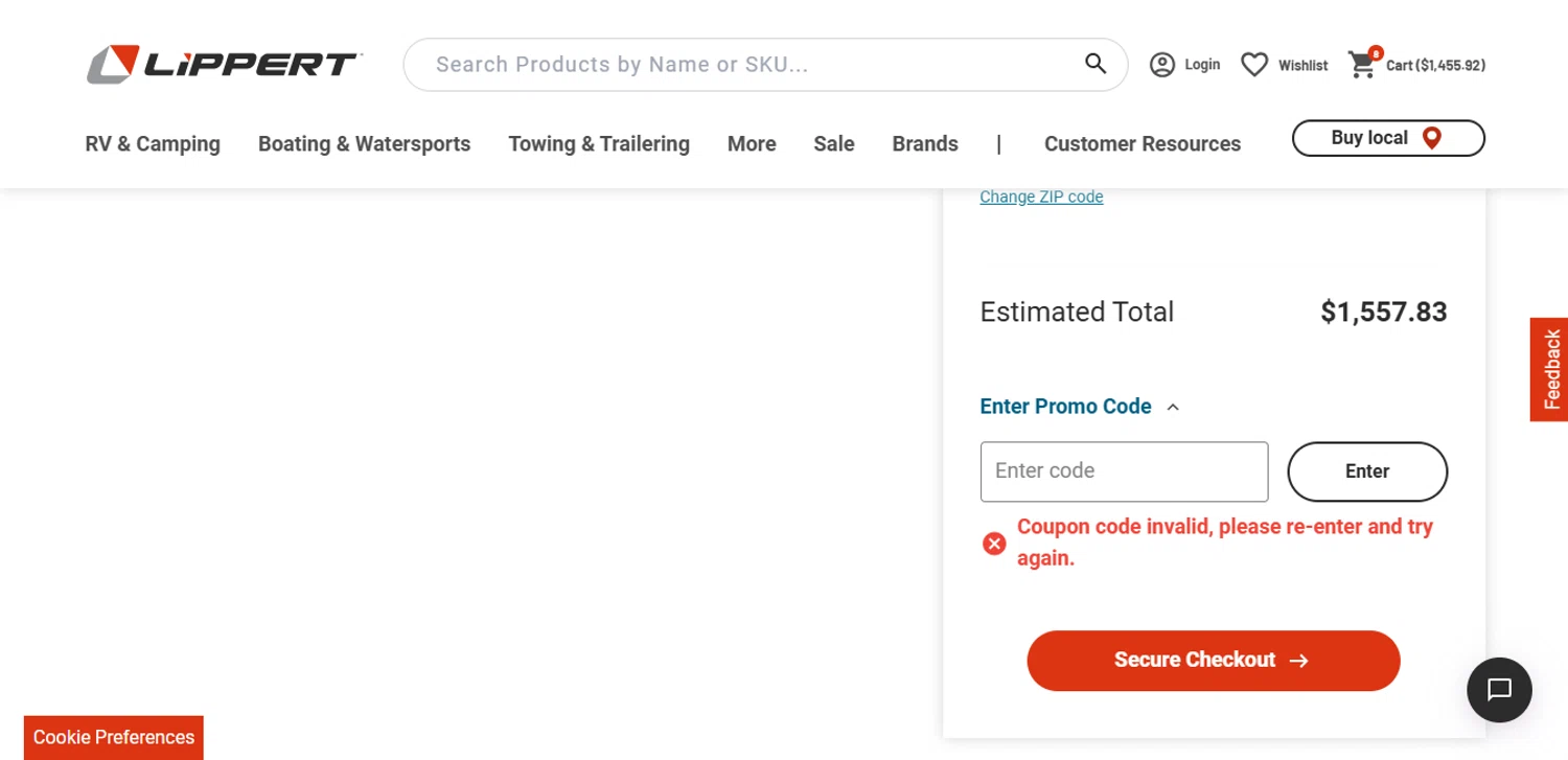 Lippert promo code screenshot showing code SUMMER applied at Lippert checkout page. Uploaded by SimplyCodes community member RebateSleuth7772 on Sep 23, 2025