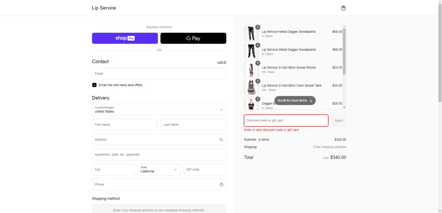 Lip Service discount code screenshot showing code JPEG01 applied at Lip Service checkout page. Uploaded by SimplyCodes community member PromoElite4745 on Jun 2, 2025