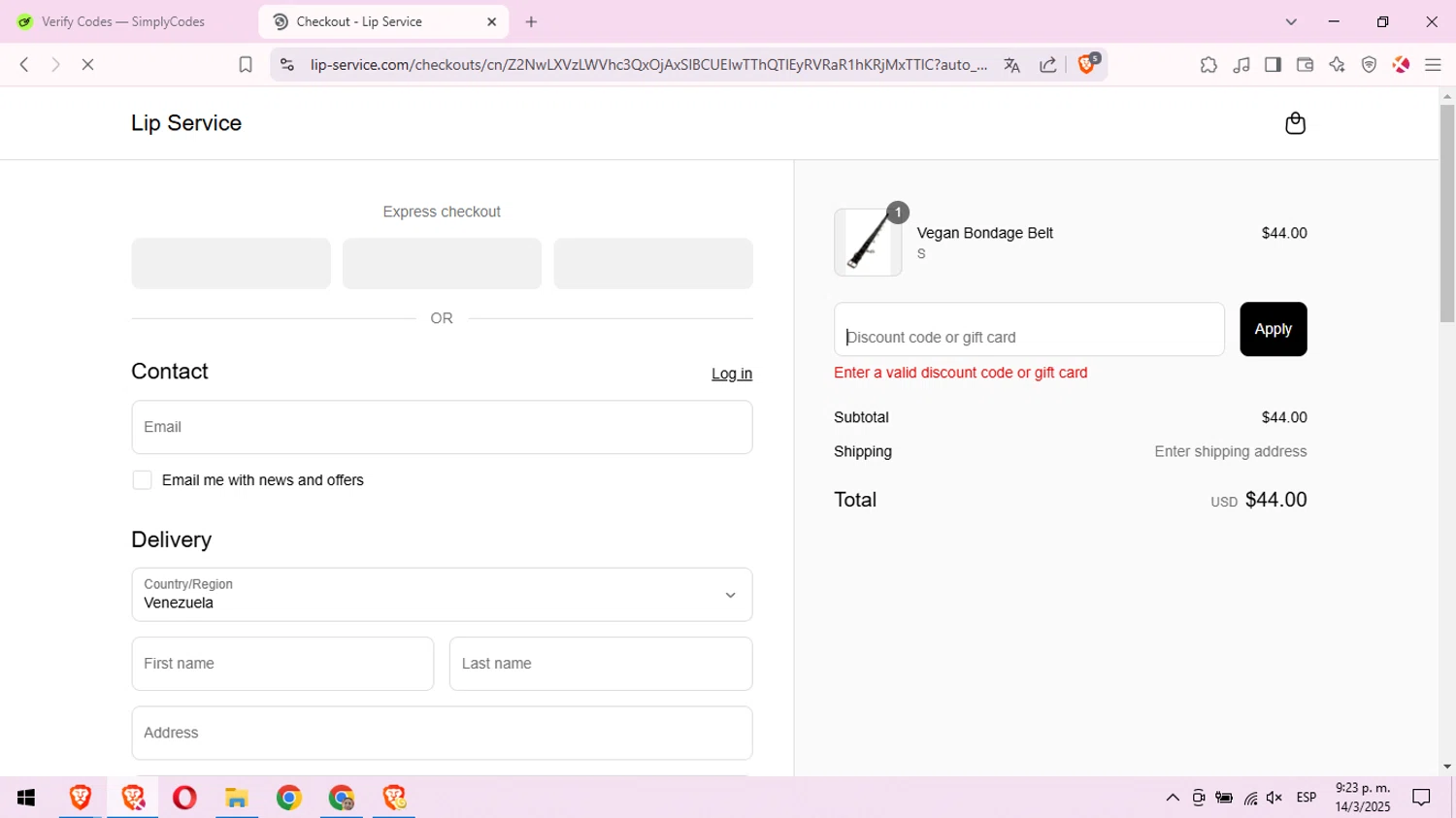 Lip Service discount code screenshot showing code LIPPY2025 applied at Lip Service checkout page. Uploaded by SimplyCodes community member RebateWizard4874 on Mar 15, 2025