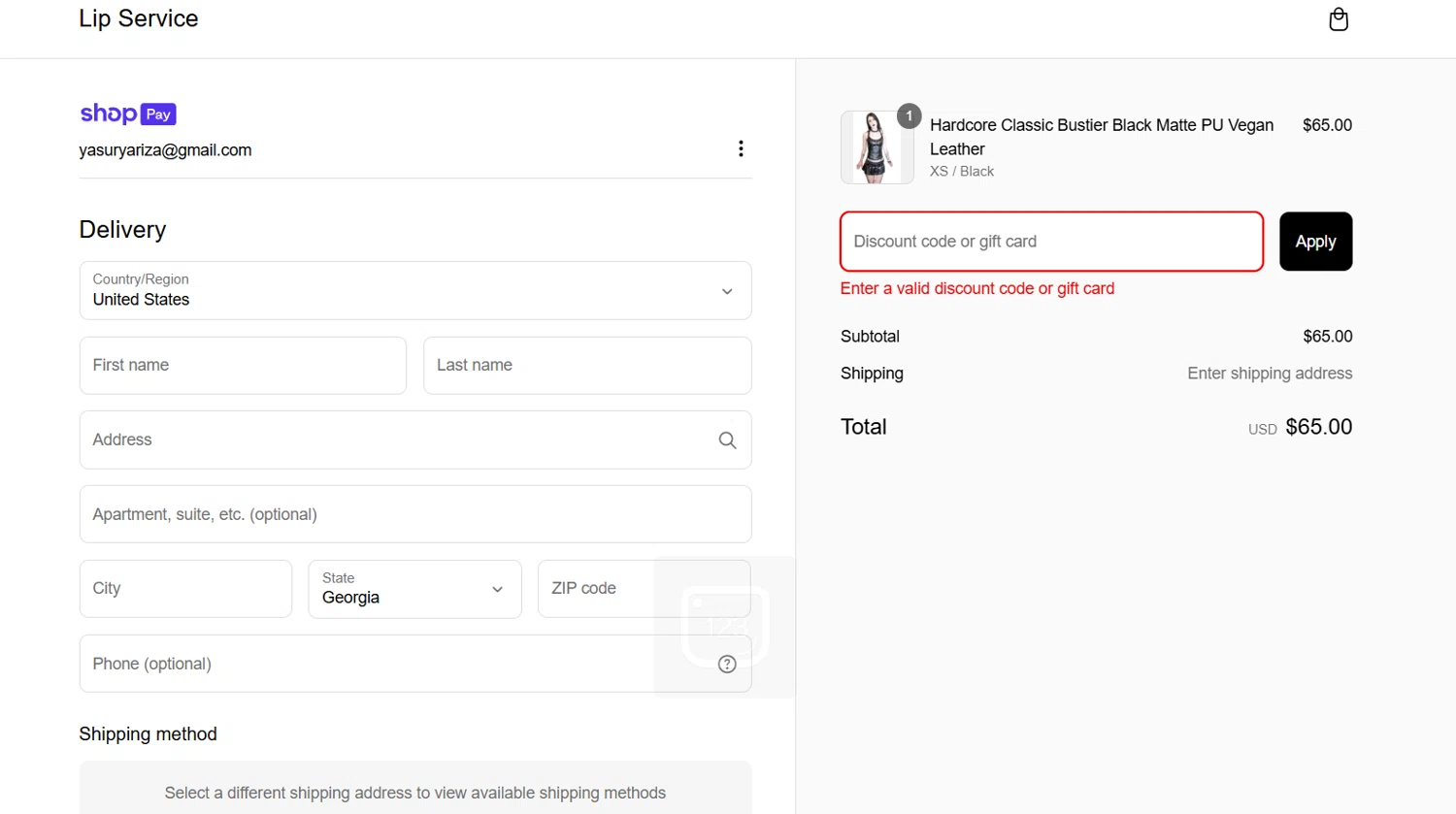 Lip Service discount code screenshot showing code TOXIC15 applied at Lip Service checkout page. Uploaded by SimplyCodes community member ArizaJuan on Mar 7, 2025