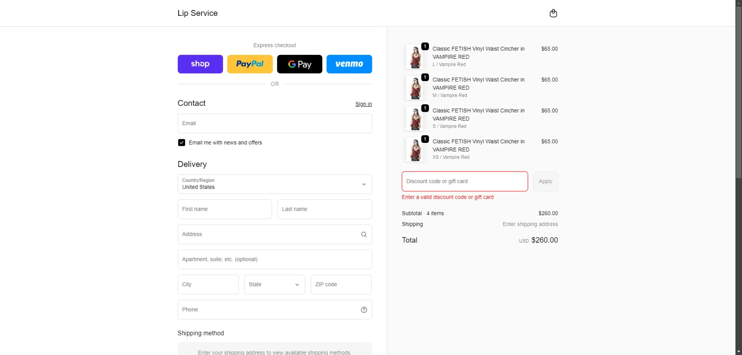 Lip Service discount code screenshot showing code BLK2025 applied at Lip Service checkout page. Uploaded by SimplyCodes community member CrownBoss2710 on Feb 12, 2026