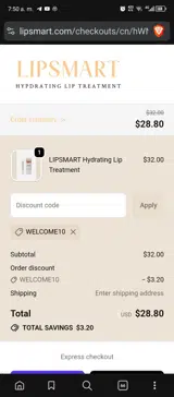 Lipsmart coupon verification screenshot