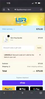 Liquid Sun Rayz coupon verification screenshot