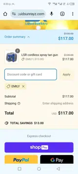 Liquid Sun Rayz coupon verification screenshot