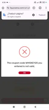 WHISKEY25 coupon verification screenshot