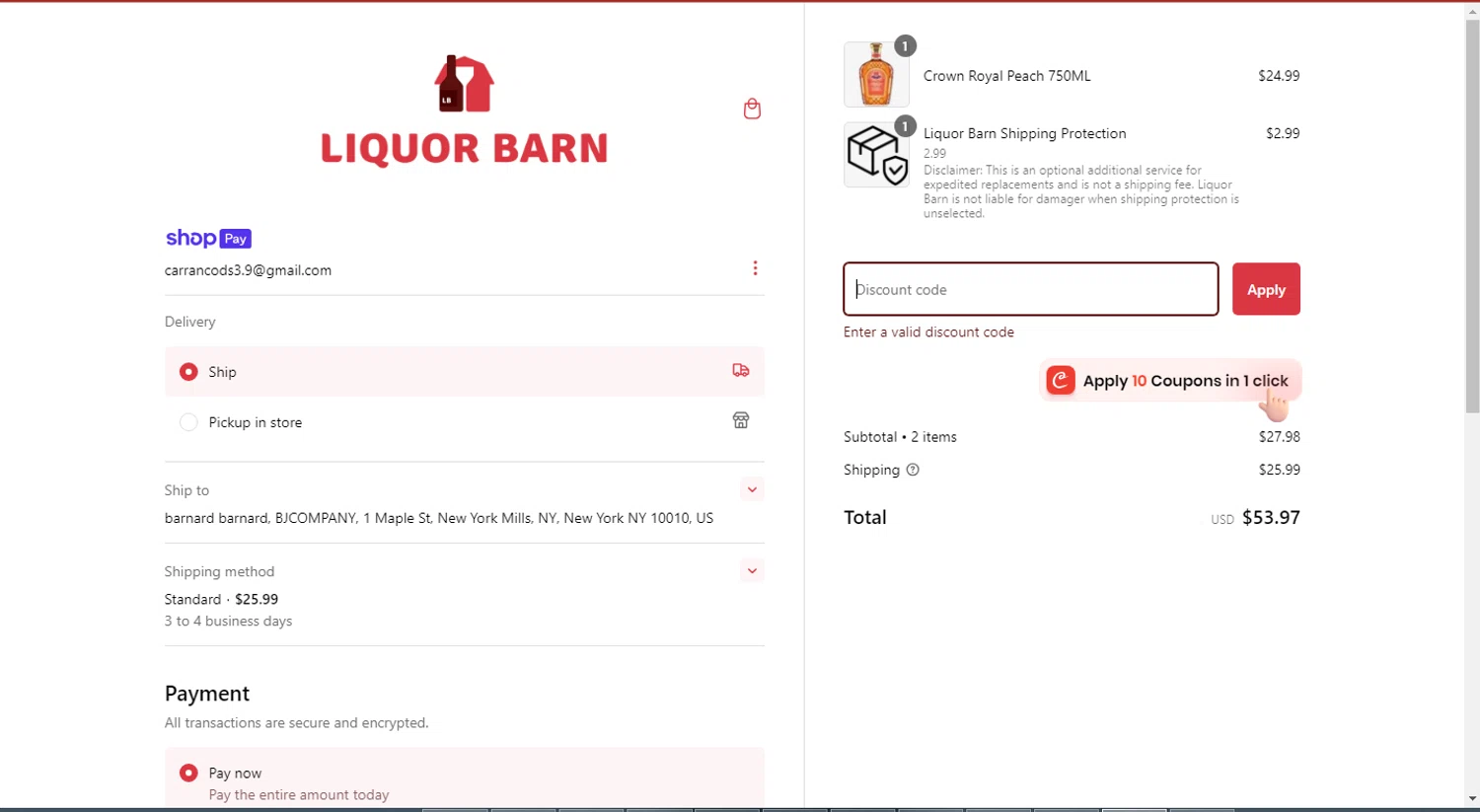 Liquor Barn promo code screenshot showing code Birthday5 applied at Liquor Barn checkout page. Uploaded by SimplyCodes community member MessiLove on Jan 29, 2025