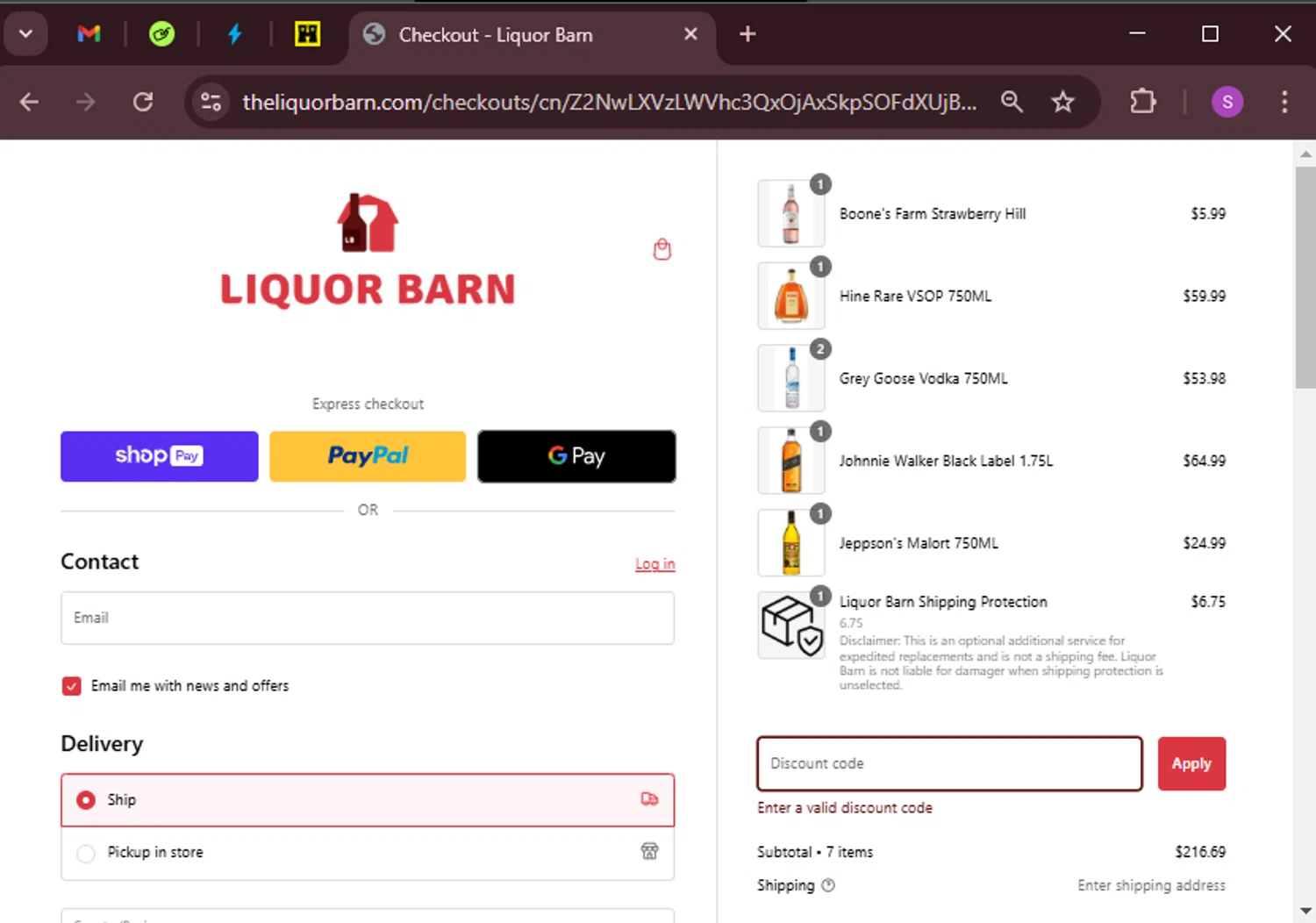 Liquor Barn promo code screenshot showing code Birthday5 applied at Liquor Barn checkout page. Uploaded by SimplyCodes community member tinkle_tinkle on Jan 29, 2025