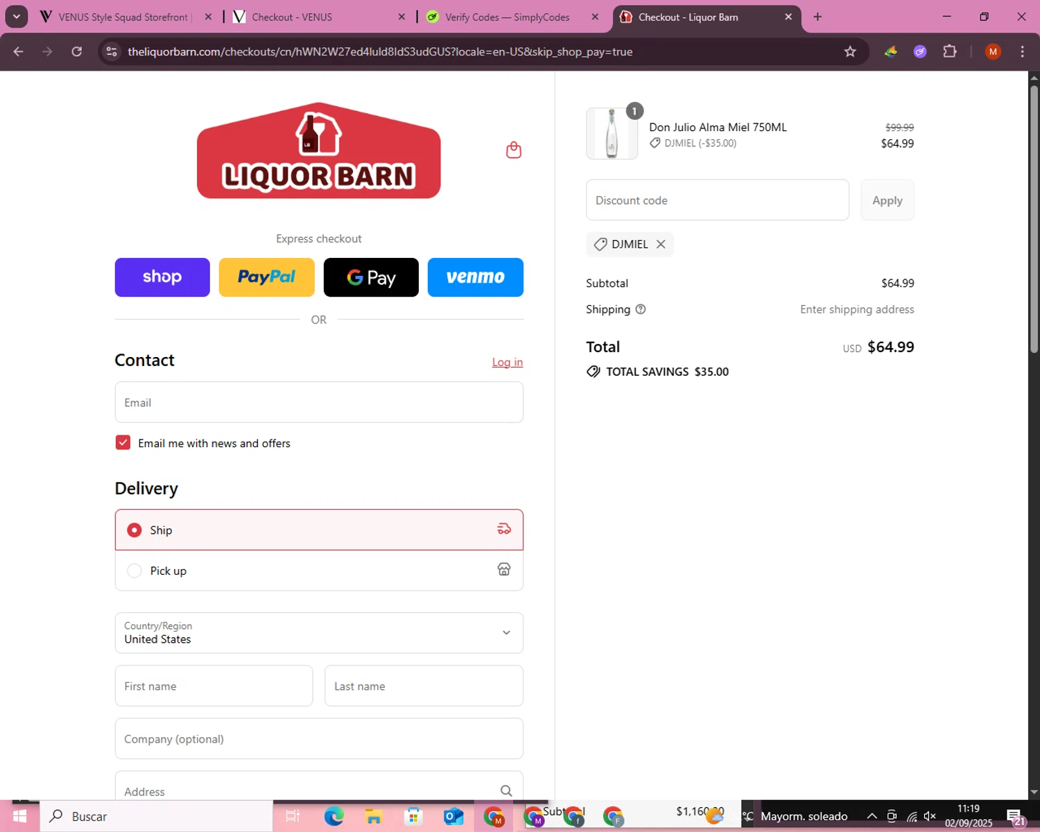 Liquor Barn checkout page showing Liquor Barn promo code box | Screenshot taken by SimplyCodes community member on Sep 2, 2025