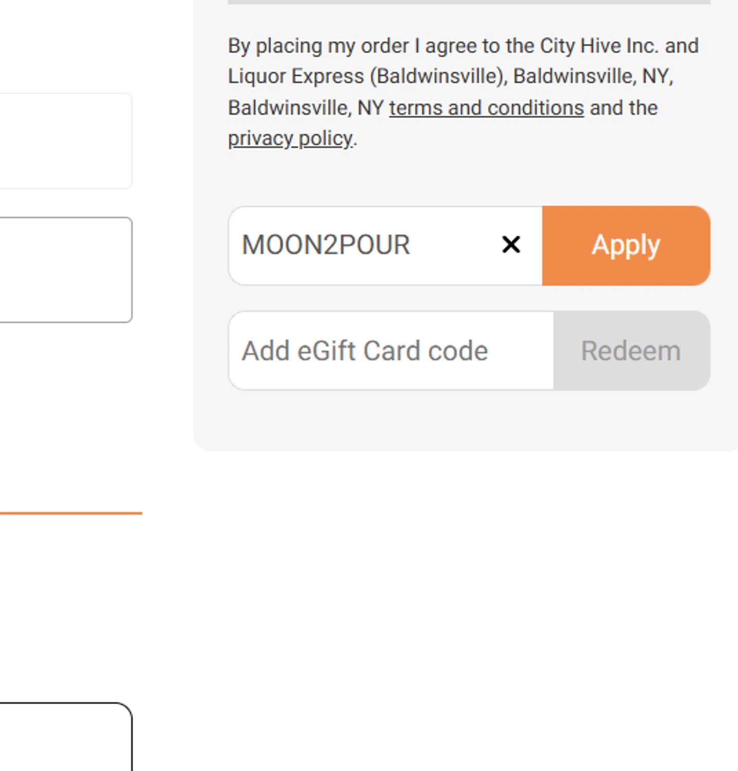 Liquor Express checkout page showing Liquor Express discount code box | Screenshot taken by SimplyCodes community member on Oct 23, 2025